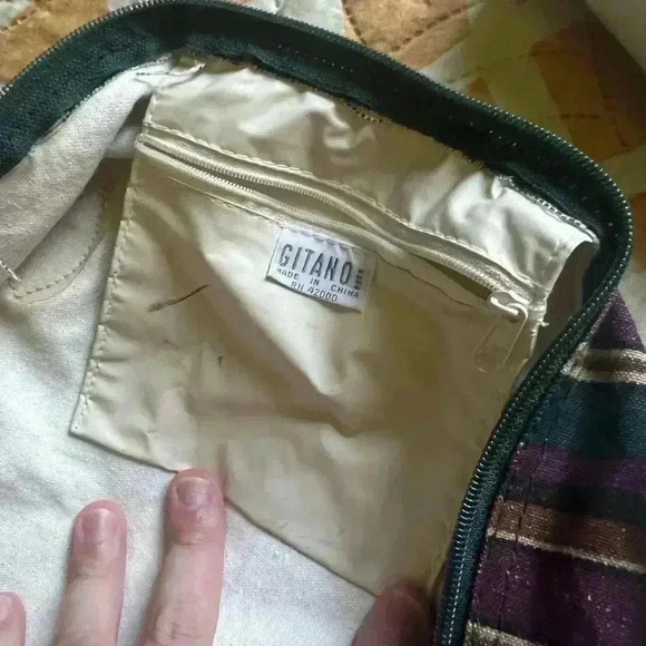 Vintage Striped Purple and  Green Duffle/travel Bag - Picture 7 of 7